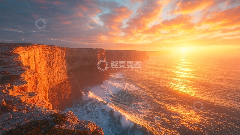 高清大图下载【趣麦麦图】壮丽海崖日落