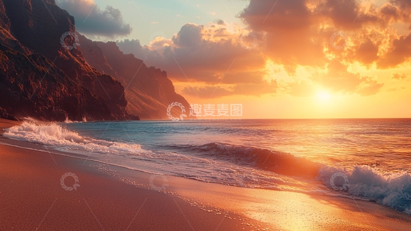 高清大图下载【趣麦麦图】海边日落剪影