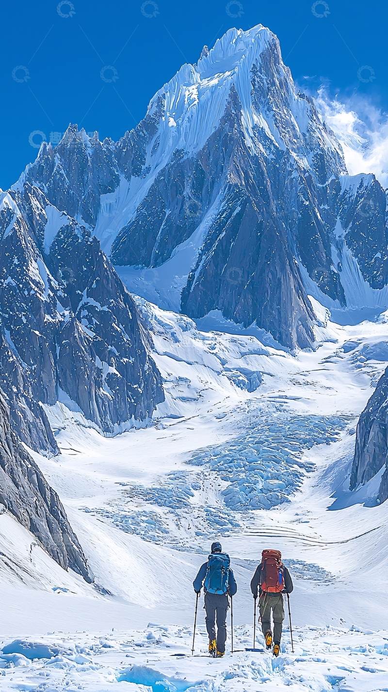 高清大图下载【趣麦麦图】登山者雪山远足