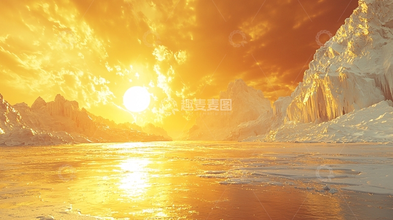高清大图下载【趣麦麦图】极地日落冰山景色