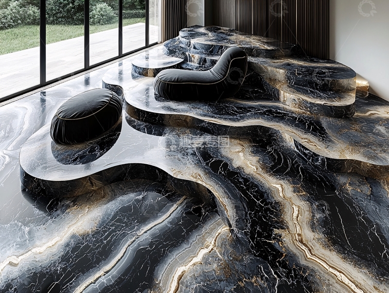 高清大图下载【趣麦麦图】现代极简黑色大理石地面