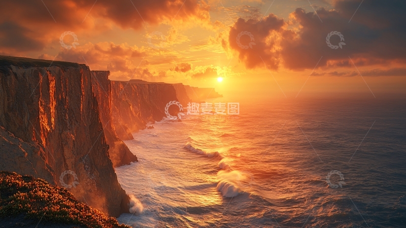 高清大图下载【趣麦麦图】壮丽的悬崖峭壁落日余晖