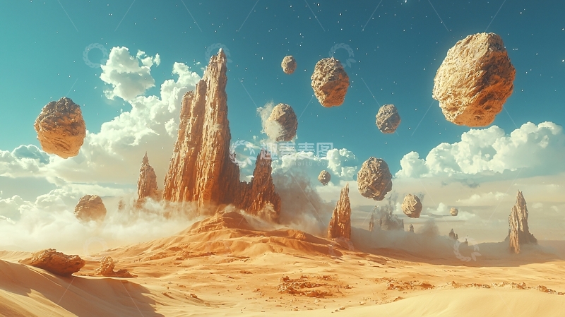 高清大图下载【趣麦麦图】奇幻沙漠漂浮巨石