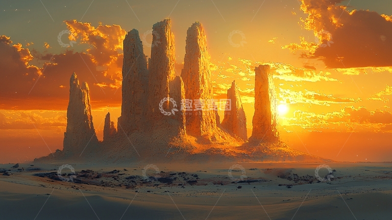 高清大图下载【趣麦麦图】落日余晖下的奇特石柱