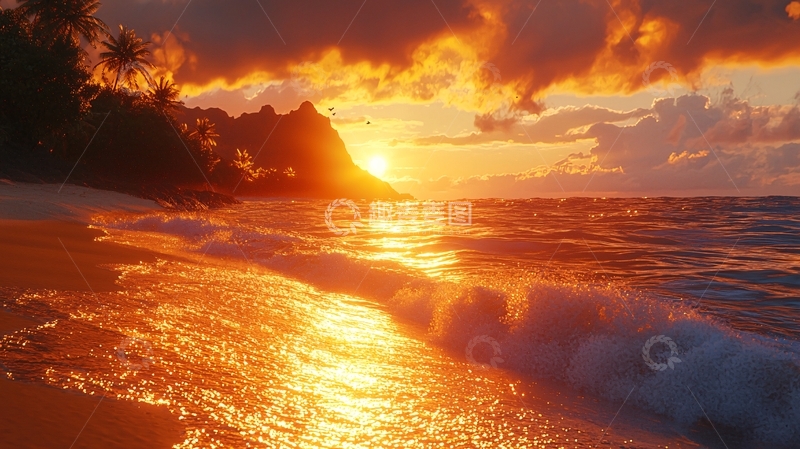 高清大图下载【趣麦麦图】海滩日落