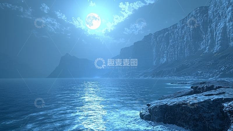 高清大图下载【趣麦麦图】月夜下的海边悬崖风景