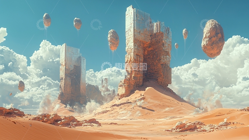 高清大图下载【趣麦麦图】漂浮巨石的沙漠奇观