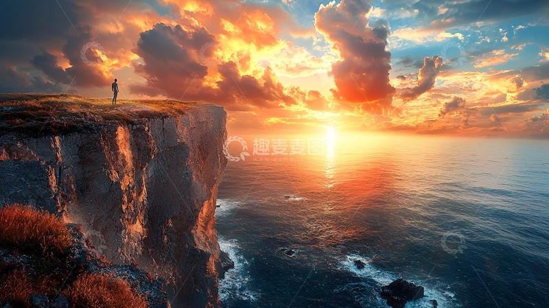 高清大图下载【趣麦麦图】悬崖边日落剪影