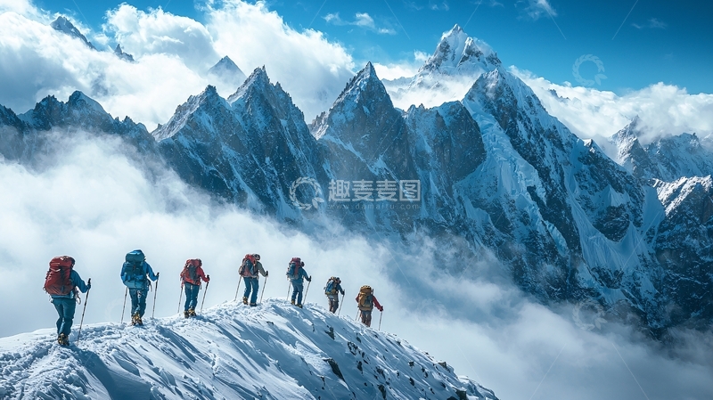 高清大图下载【趣麦麦图】雪山攀登队