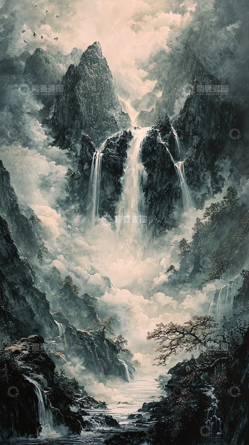 高清大图下载【趣麦麦图】水墨山水画775