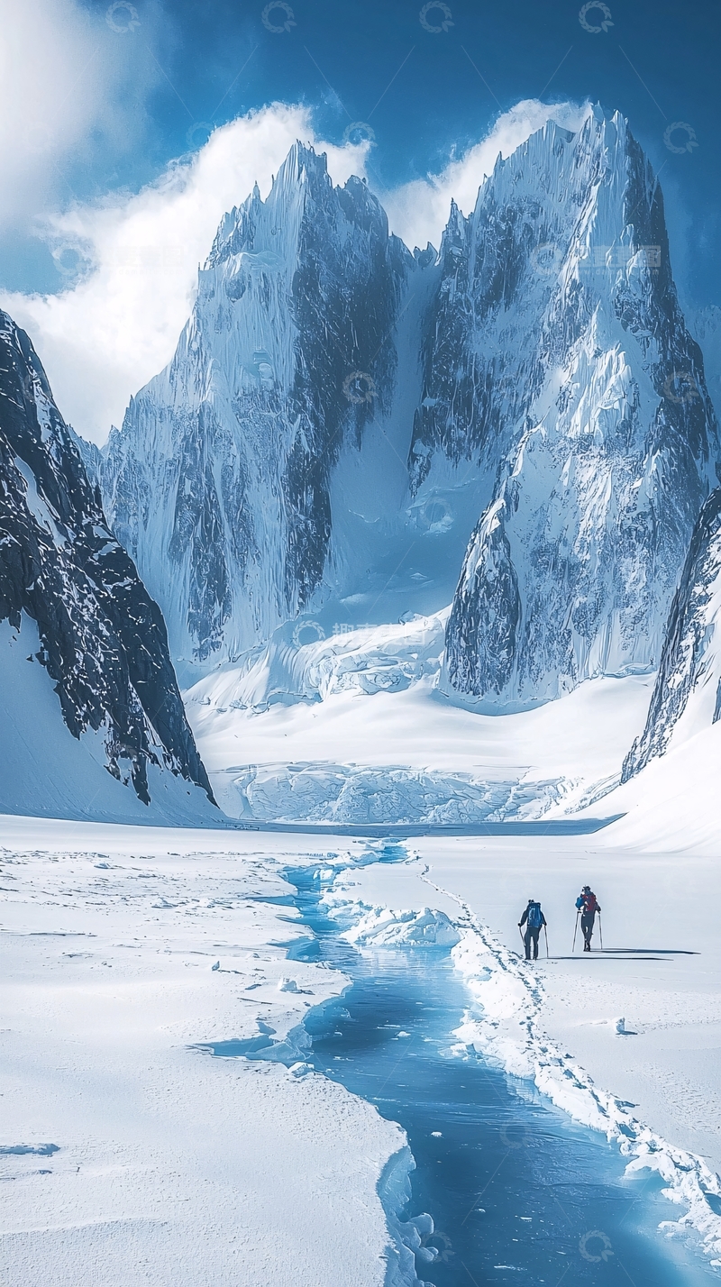 高清大图下载【趣麦麦图】冰川峡谷中徒步旅行者