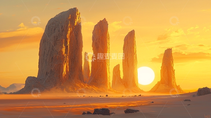 高清大图下载【趣麦麦图】落日余晖下的奇特石柱