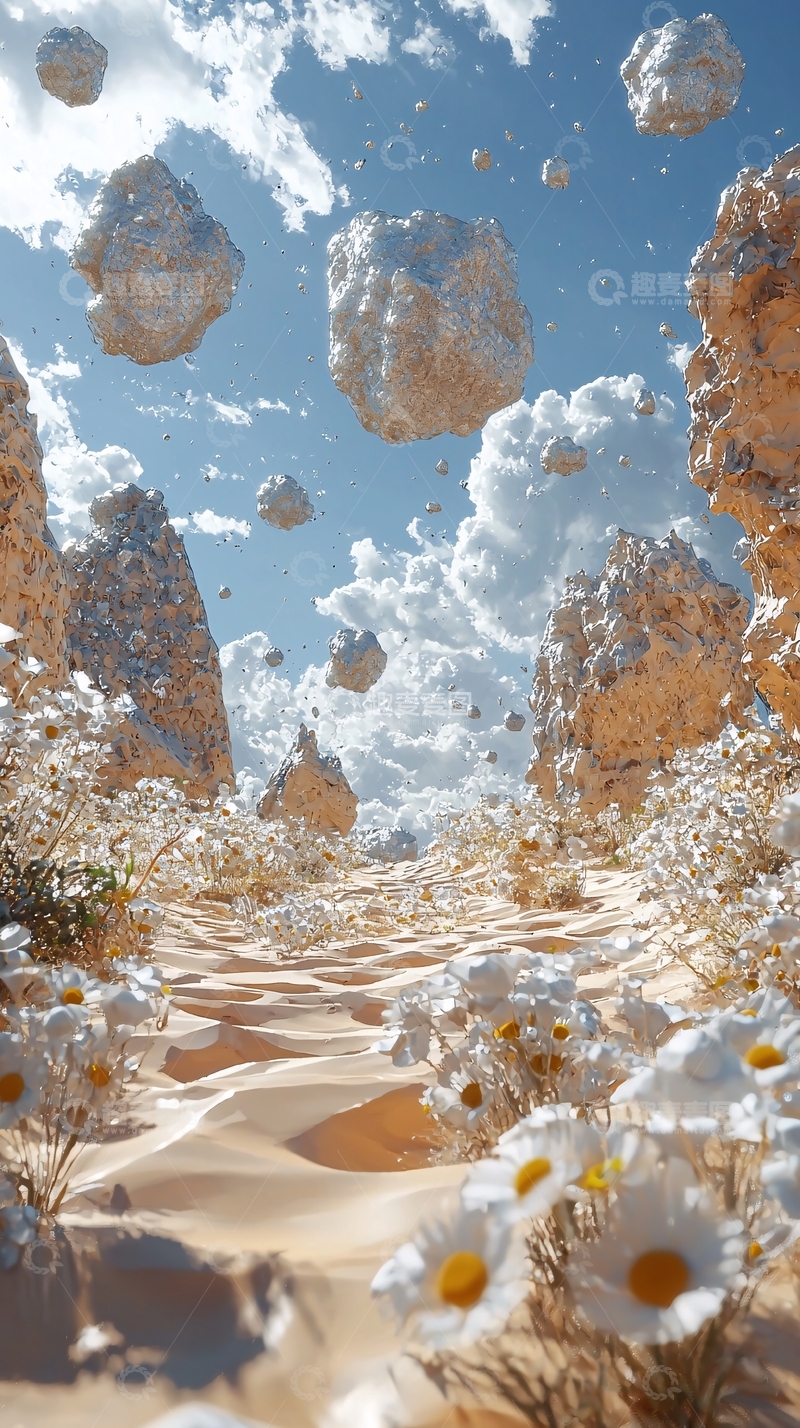 高清大图下载【趣麦麦图】奇幻漂浮岩石沙漠花海