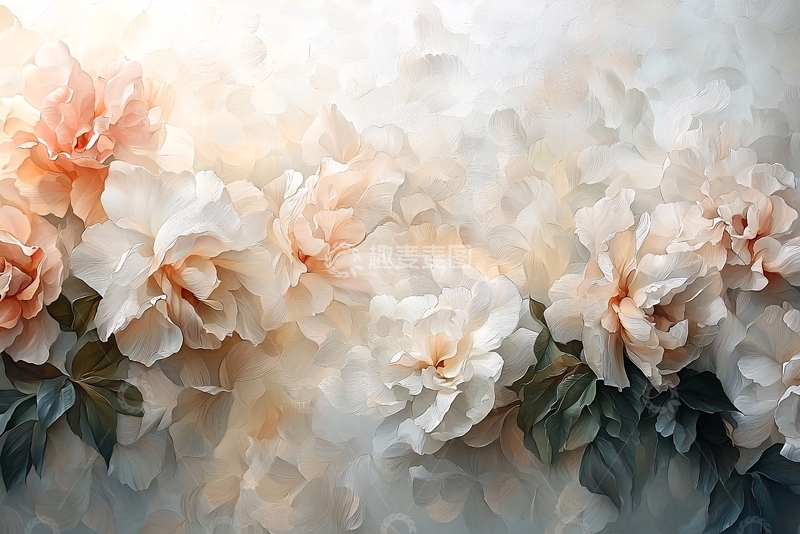 高清大图下载【趣麦麦图】朦胧梦幻的白色粉色牡丹花
