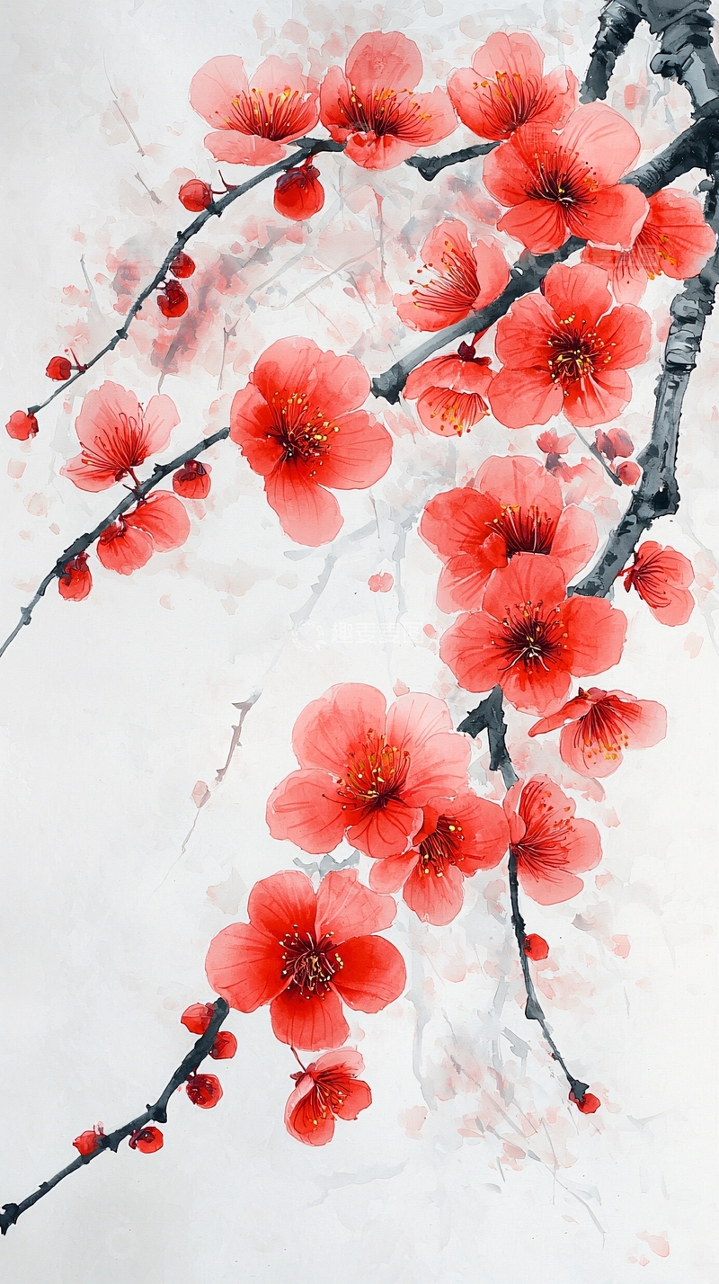高清大图下载【趣麦麦图】红梅水墨画