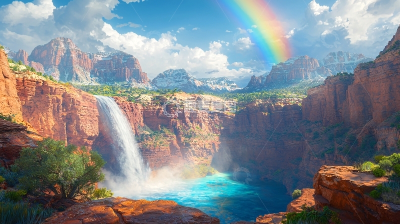 高清大图下载【趣麦麦图】彩虹瀑布峡谷