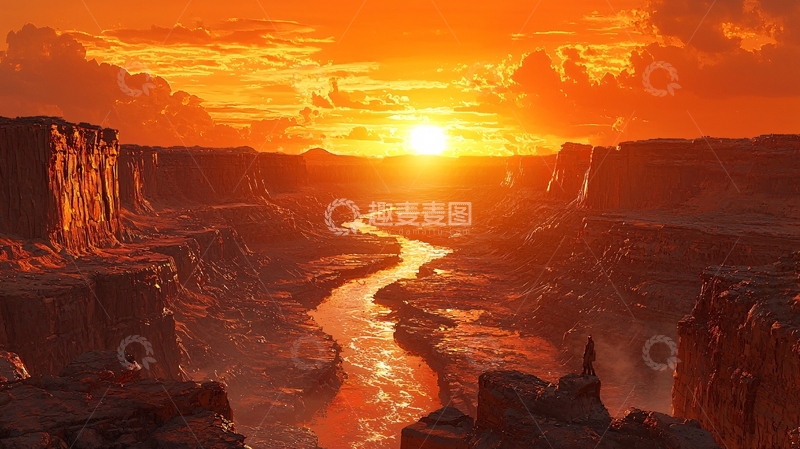 高清大图下载【趣麦麦图】峡谷日落光辉河流