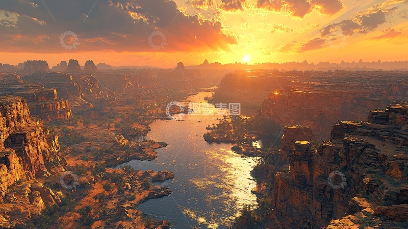高清大图下载【趣麦麦图】壮丽峡谷夕阳景色
