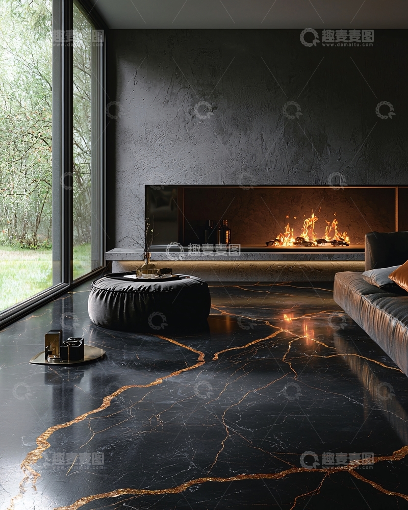 高清大图下载【趣麦麦图】极简现代风格客厅壁炉