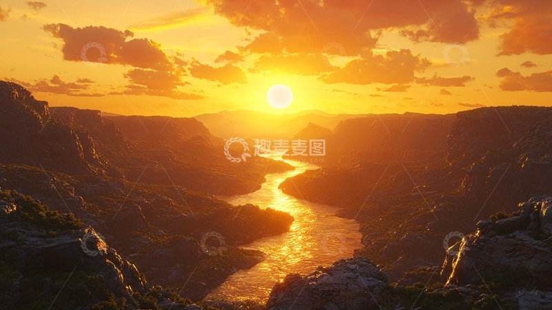 高清大图下载【趣麦麦图】壮丽峡谷夕阳景色