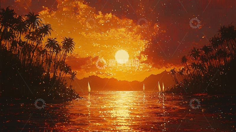 高清大图下载【趣麦麦图】热带夕阳海景图