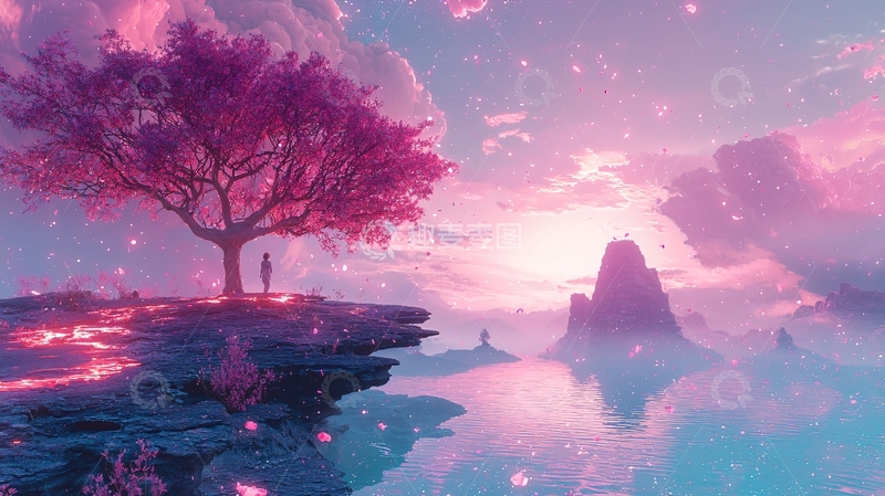 高清大图下载【趣麦麦图】梦幻粉色樱花树下