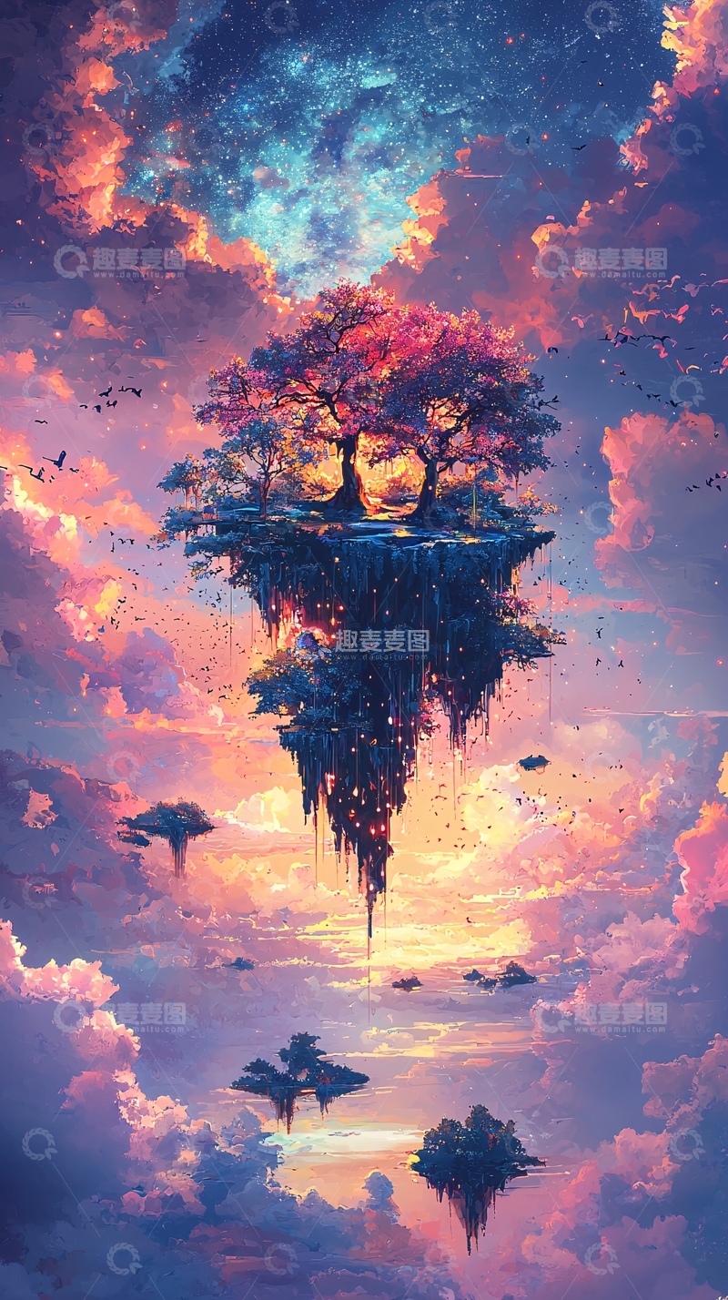 高清大图下载【趣麦麦图】梦幻天空漂浮岛屿