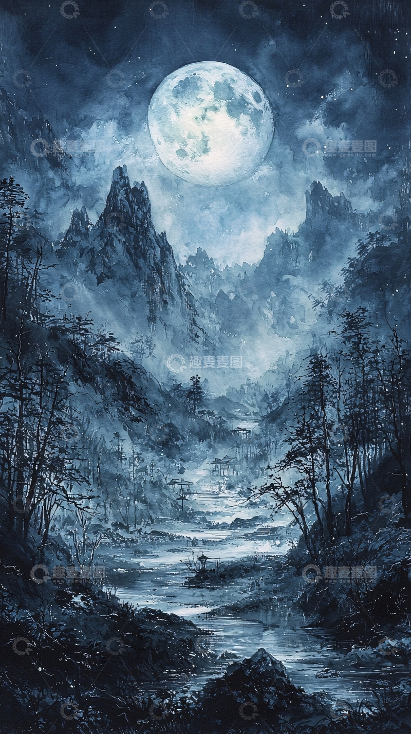高清大图下载【趣麦麦图】极夜山谷月色