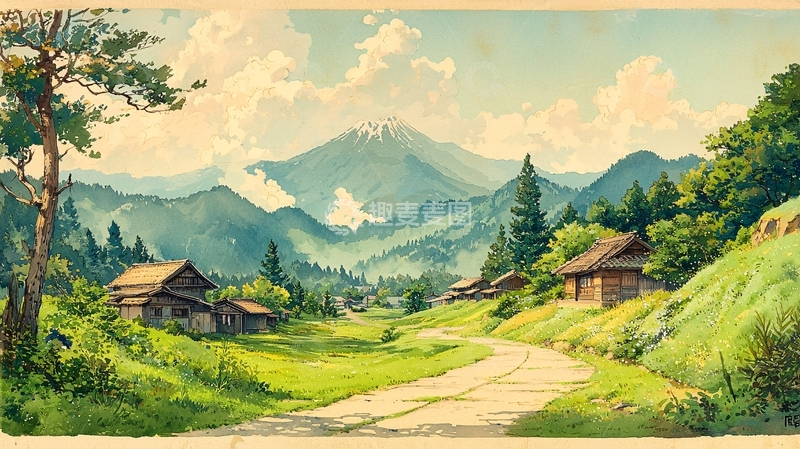 高清大图下载【趣麦麦图】山村田园风景画