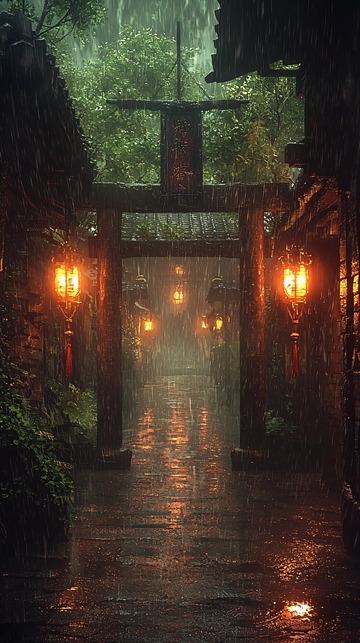雨中古镇小巷