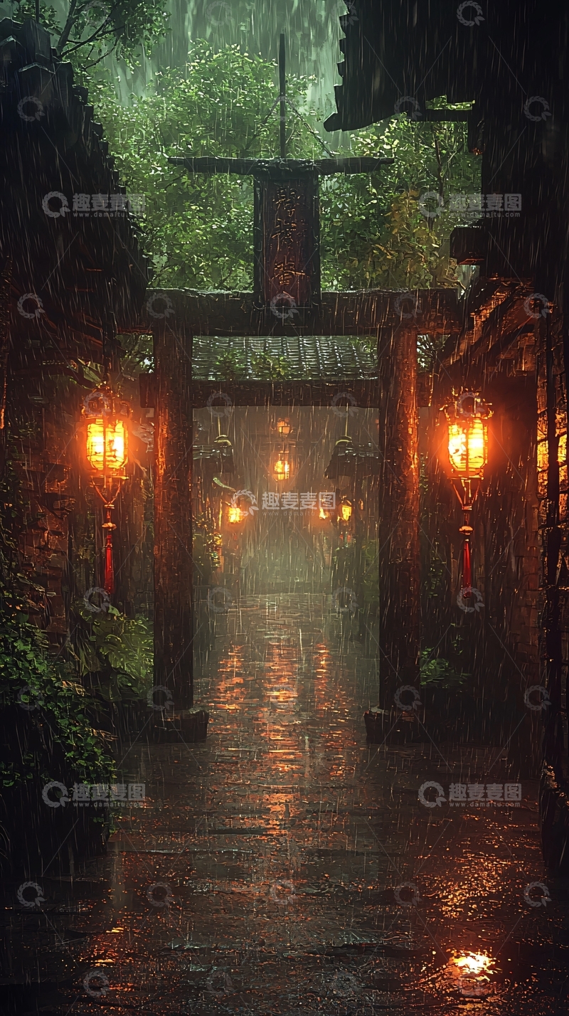 高清大图下载【趣麦麦图】雨中古镇小巷