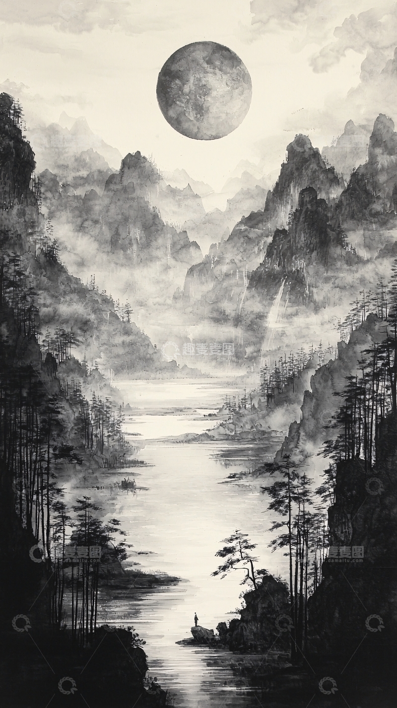 高清大图下载【趣麦麦图】水墨山水画784