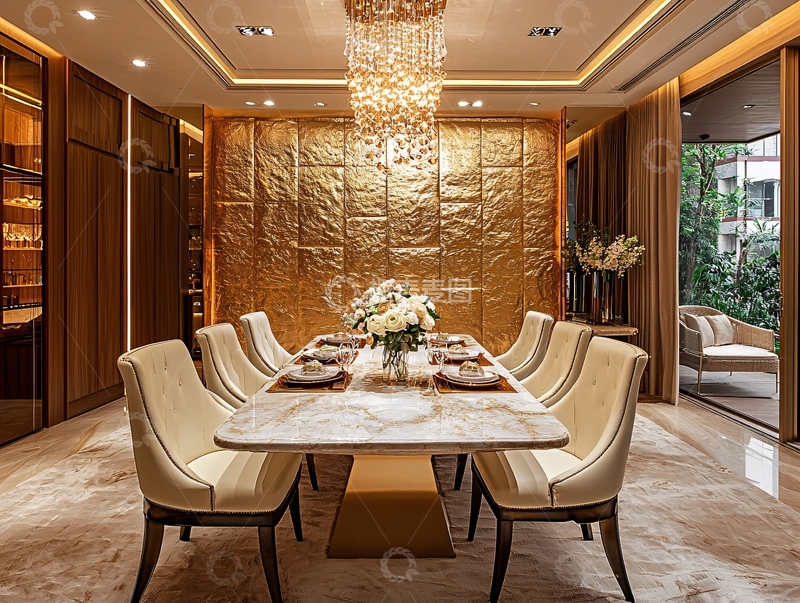 高清大图下载【趣麦麦图】奢华金色现代餐厅