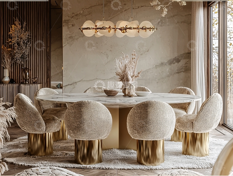 高清大图下载【趣麦麦图】米色调奢华餐厅场景