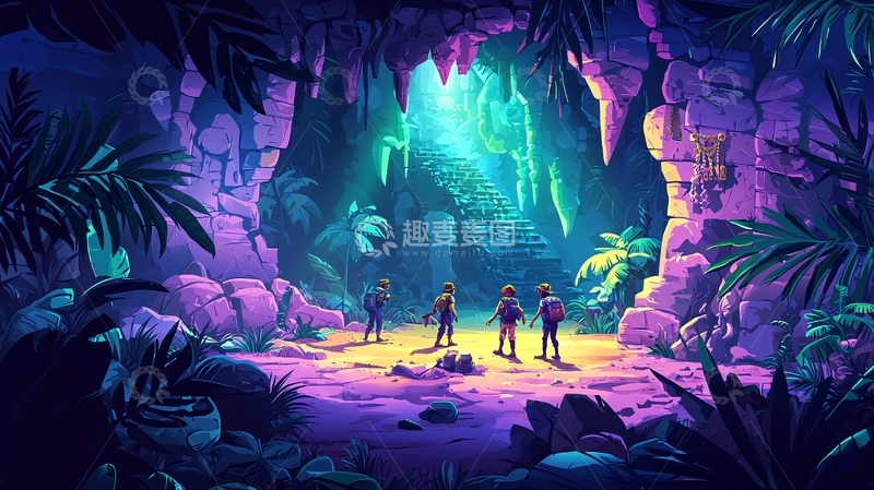 高清大图下载【趣麦麦图】热带雨林洞穴探险