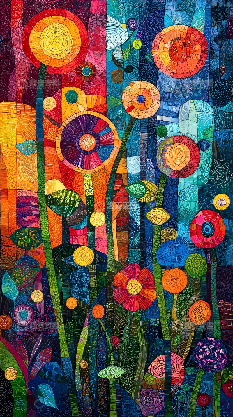 高清大图下载【趣麦麦图】抽象拼布花卉