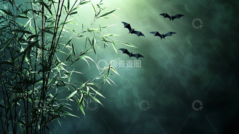 高清大图下载【趣麦麦图】夜晚竹林蝙蝠
