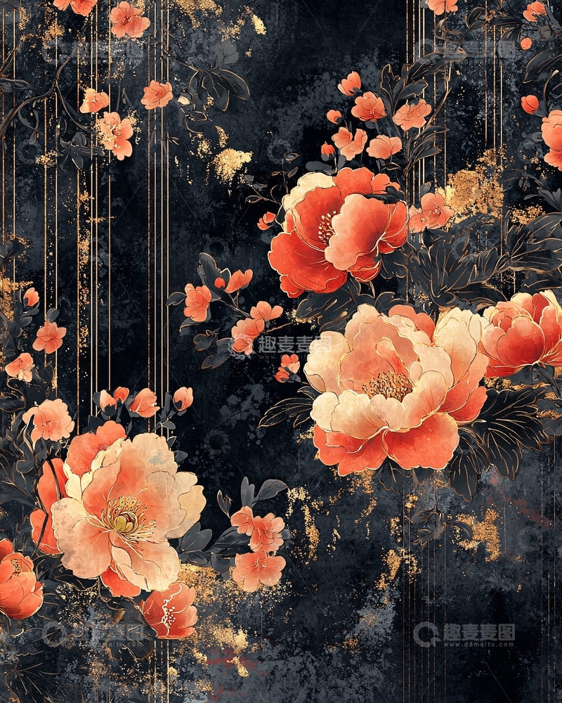 高清大图下载【趣麦麦图】暗黑系花卉水墨画