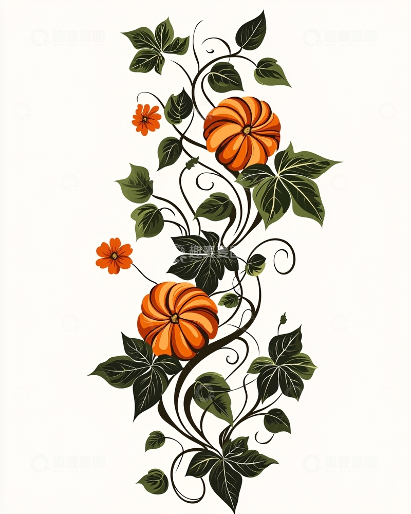高清大图下载【趣麦麦图】南瓜藤蔓花卉装饰