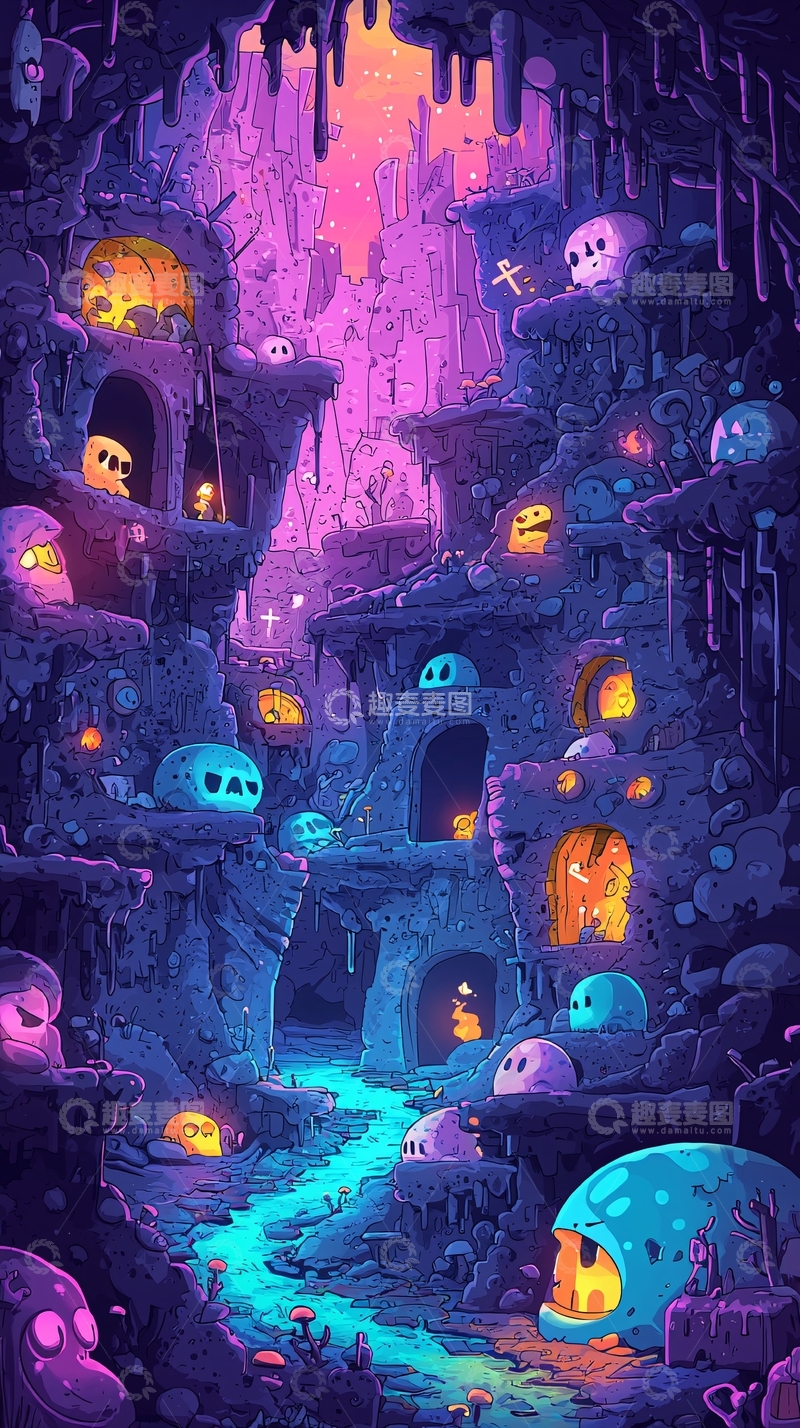 高清大图下载【趣麦麦图】奇幻骷髅地穴风景
