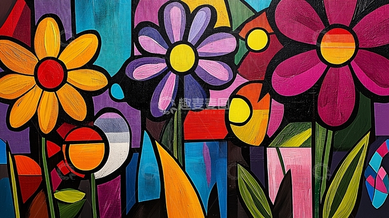 高清大图下载【趣麦麦图】色彩鲜艳的抽象花卉图案