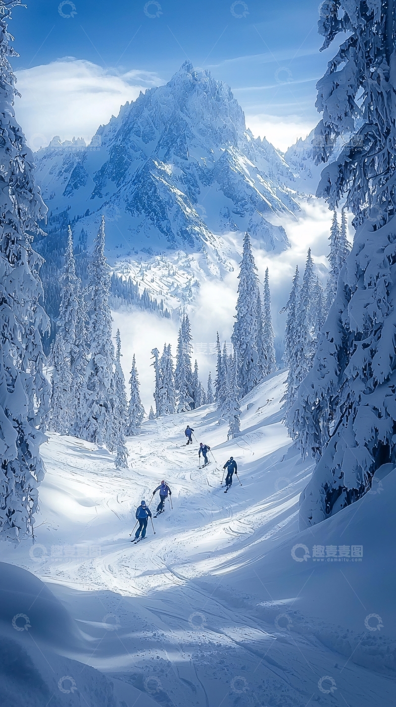 高清大图下载【趣麦麦图】雪山滑雪者