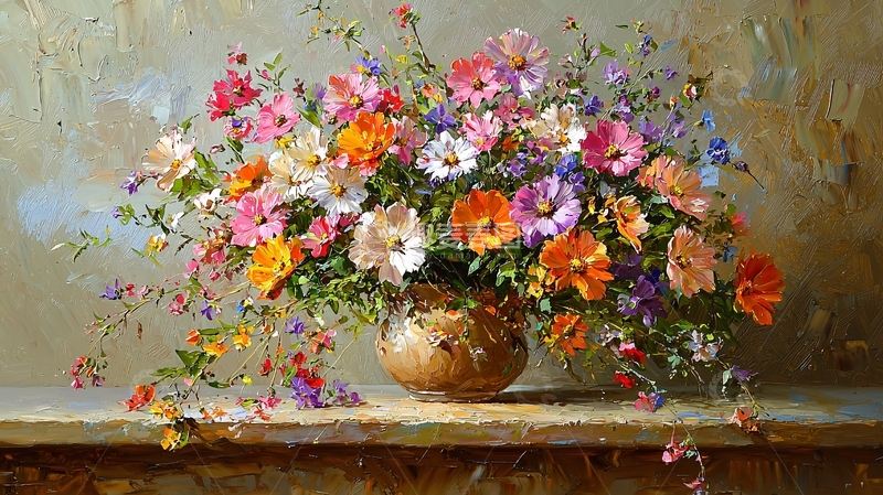 高清大图下载【趣麦麦图】彩色鲜花油画静物
