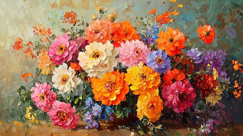 高清大图下载【趣麦麦图】色彩鲜艳的油画花束