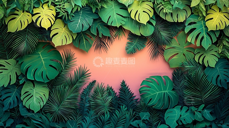 高清大图下载【趣麦麦图】热带植物叶子边框