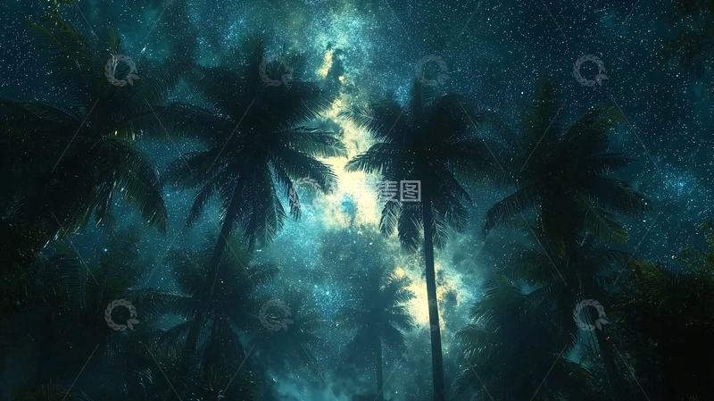 高清大图下载【趣麦麦图】夜晚椰林
