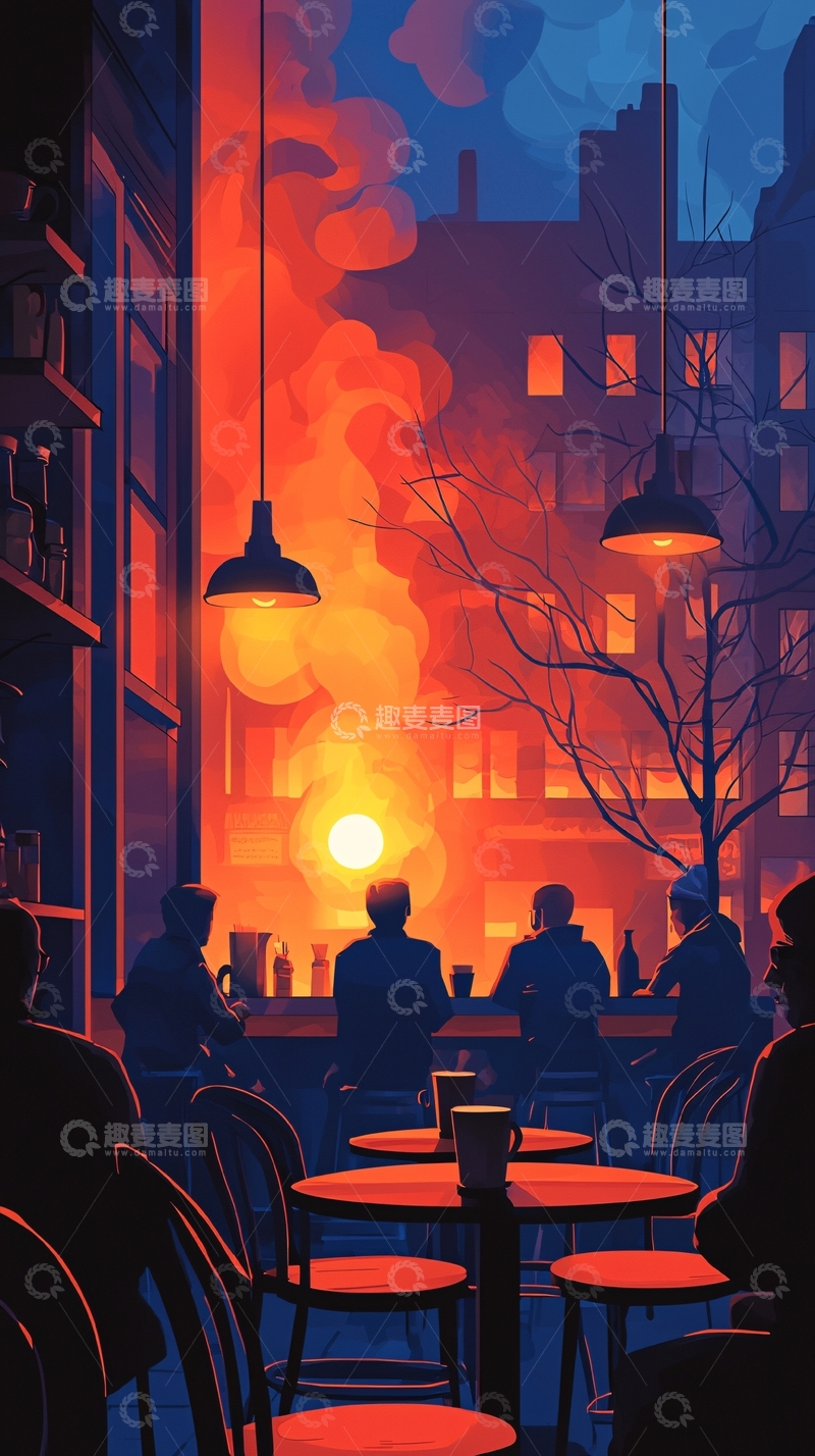 高清大图下载【趣麦麦图】酒吧落日剪影