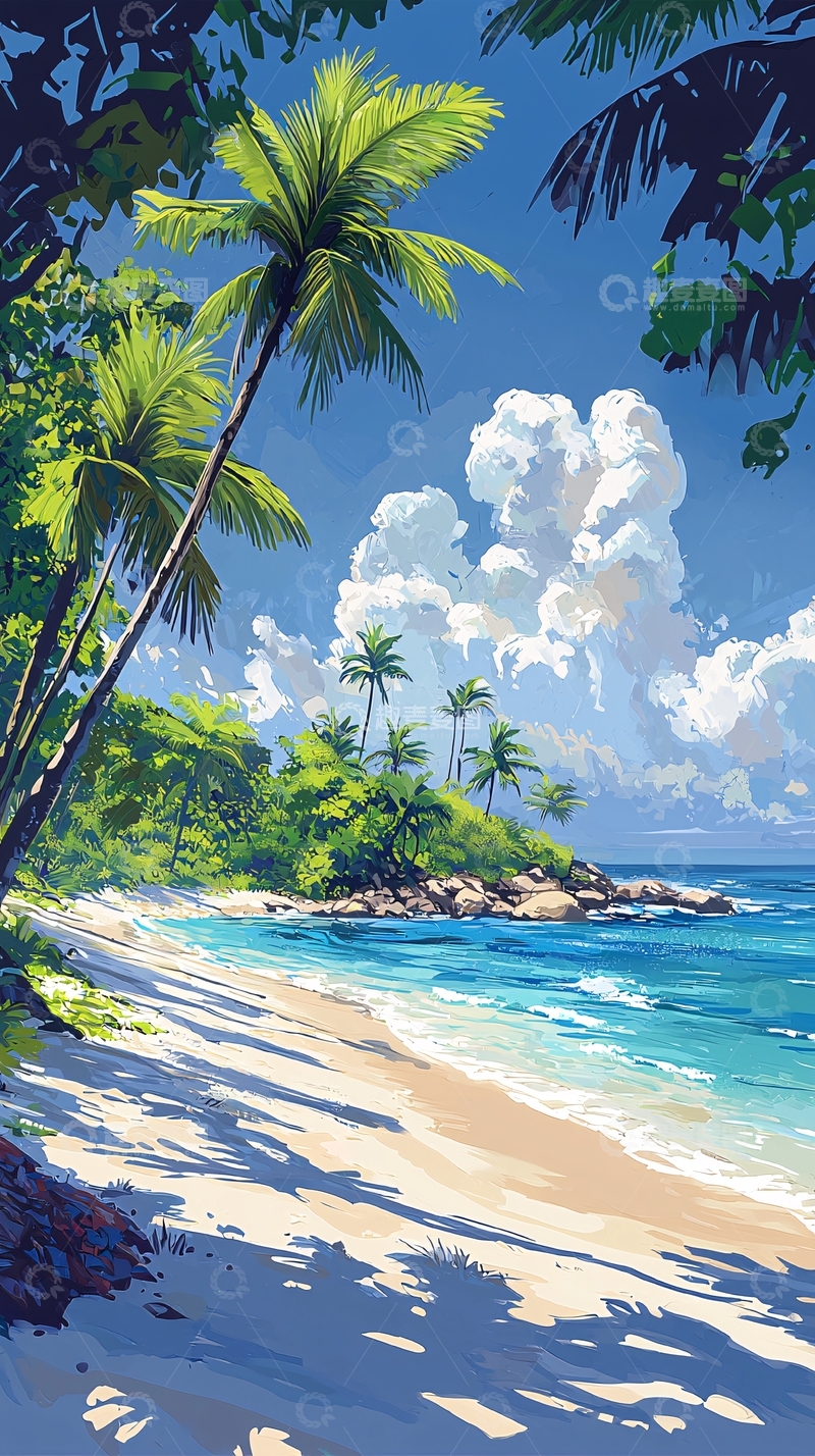 高清大图下载【趣麦麦图】热带海滩风景画