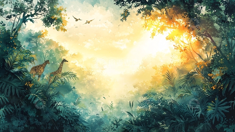 高清大图下载【趣麦麦图】热带雨林日出