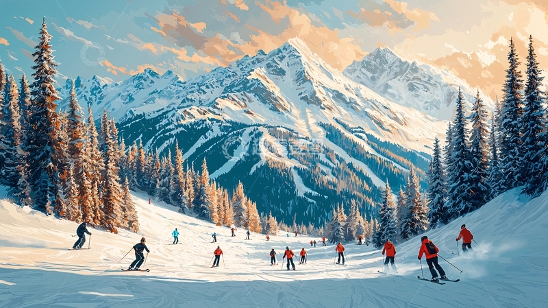 高清大图下载【趣麦麦图】雪山滑雪风景